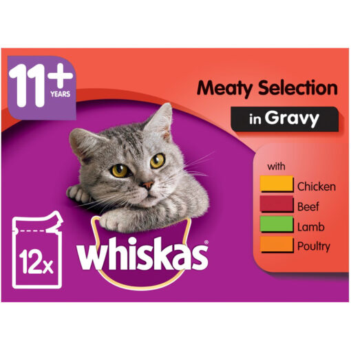 Thức ăn ướt cho mèo Whiskas 11+ Super Senior Cat Food Pouches Meaty Selection in Gravy